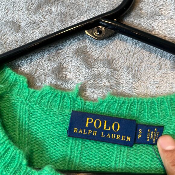 Polo Ralph Lauren Distressed Cashmere Wool Jumper‎ Sweater Size Small Green New - Picture 7 of 8